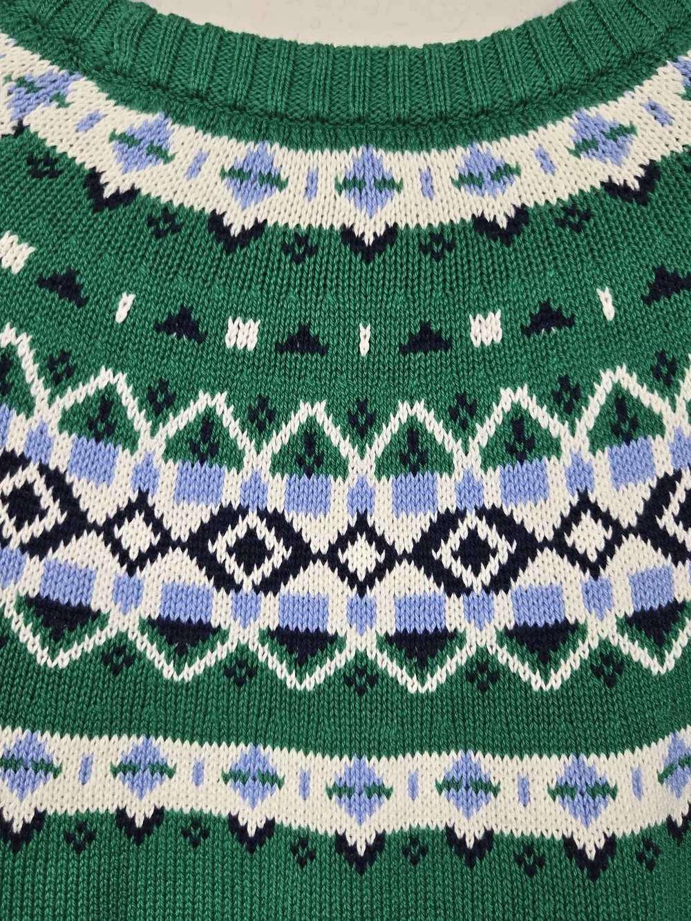 J.Crew Fair Isle Sweater Green Nordic Cotton Crewneck Knit Pullover Medium